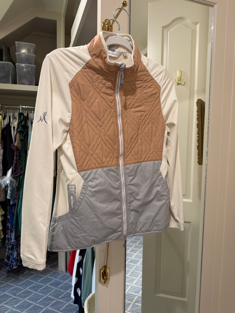 Peter Millar Quilted Utility Jacket in Cream, Tan & Gray